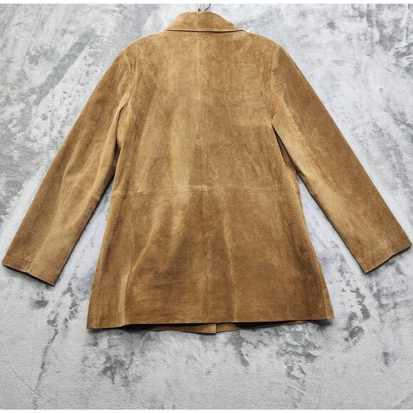 Vintage 90s Bernardo Jacket Womens M Brown Suede Leather Button Front Car Coat - Picture 2 of 9